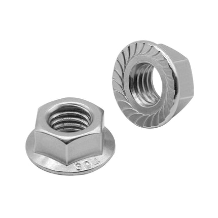 M5*0.8 Serrated Flange Hex Lock Nuts 304 Stainless Steel 18-8 Bright Finish (100PCS).