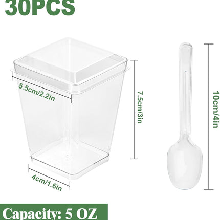 30 Pack 5oz Dessert Cups with Lids and Spoons,Yogurt Parfait Cup with Lids,Plastic Dessert Containers with Lid,Mini Parfait Shooter Cups for Pudding,Yogurt,Appetizer,Ice Cream.
