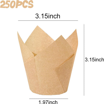 250Pcs Tulip Cupcake Liners,Parchment Paper Cupcake Liners,Muffin Liner for Baking in Standard Size,Cupcake Liner Paper for Party,Weeding,Birthday, Christmas,Valentines (Natural).