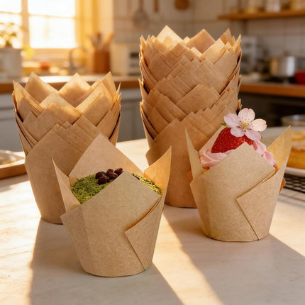 250Pcs Tulip Cupcake Liners,Parchment Paper Cupcake Liners,Muffin Liner for Baking in Standard Size,Cupcake Liner Paper for Party,Weeding,Birthday, Christmas,Valentines (Natural).