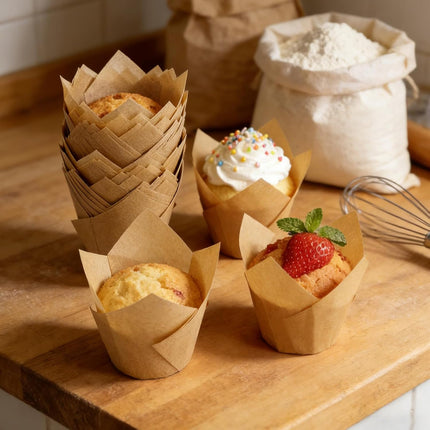 250Pcs Tulip Cupcake Liners,Parchment Paper Cupcake Liners,Muffin Liner for Baking in Standard Size,Cupcake Liner Paper for Party,Weeding,Birthday, Christmas,Valentines (Natural).