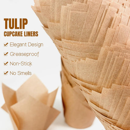 250Pcs Tulip Cupcake Liners,Parchment Paper Cupcake Liners,Muffin Liner for Baking in Standard Size,Cupcake Liner Paper for Party,Weeding,Birthday, Christmas,Valentines (Natural).