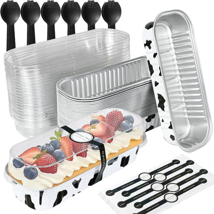 30Pcs Mini Loaf Pans with Lids,Mini Cake Pans with Lids and Spoons,Mini Aluminum Pans with Lids,Small Cake Pans with Lids for Valentine's Day (30, cow print).
