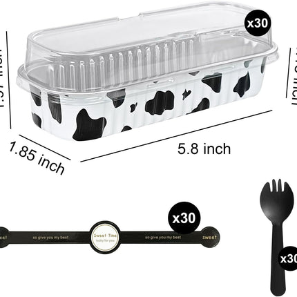 30Pcs Mini Loaf Pans with Lids,Mini Cake Pans with Lids and Spoons,Mini Aluminum Pans with Lids,Small Cake Pans with Lids for Valentine's Day (30, cow print).