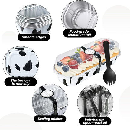 30Pcs Mini Loaf Pans with Lids,Mini Cake Pans with Lids and Spoons,Mini Aluminum Pans with Lids,Small Cake Pans with Lids for Valentine's Day (30, cow print).