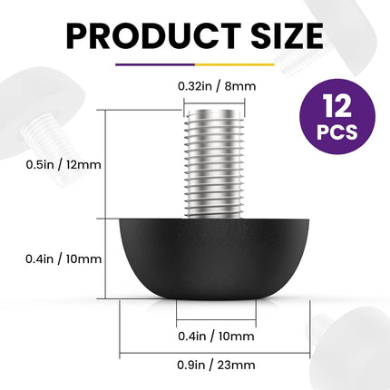 M8 Adjustable Furniture Leg, 304 Stainless Steel Furniture Feet, 8mm x 1.25 Screw-in Leveling Feet, Outdoor Patio Furniture Legs Leveler Replacement for Table, Chair, Desk, Cabinet (12Pcs).