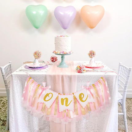 1st Highchair Banner Birthday Girl - NO DIY First Birthday Highchair Banner Pink One Year Old Birthdays Party Decoration 1st Highchair Garland Decoration for Princess Fairy Baby Photo Prop Party Decor.