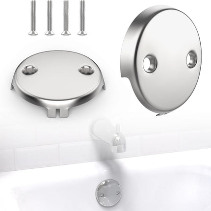 2Pcs 2-Hole Bathtub Overflow Face Plate | Universal Zinc Alloy Tub Overflow Drain Cover with Screws | Chrome Finish.