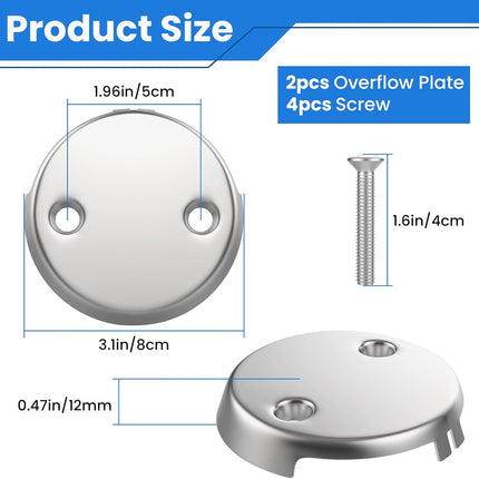 2Pcs 2-Hole Bathtub Overflow Face Plate | Universal Zinc Alloy Tub Overflow Drain Cover with Screws | Chrome Finish.