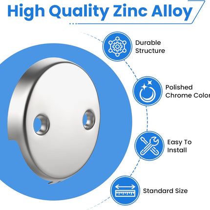 2Pcs 2-Hole Bathtub Overflow Face Plate | Universal Zinc Alloy Tub Overflow Drain Cover with Screws | Chrome Finish.