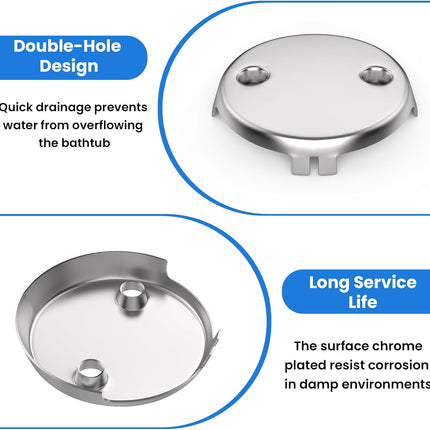 2Pcs 2-Hole Bathtub Overflow Face Plate | Universal Zinc Alloy Tub Overflow Drain Cover with Screws | Chrome Finish.