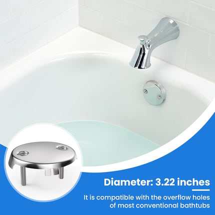 2Pcs 2-Hole Bathtub Overflow Face Plate | Universal Zinc Alloy Tub Overflow Drain Cover with Screws | Chrome Finish.
