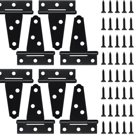 8 Pcs T Strap Gate Hinges, Heavy Duty 2 inch Barn Door Hinges, Black Tee Shed Hinge with Mounting Screws for Barn Door, Shed or Wooden Fences.
