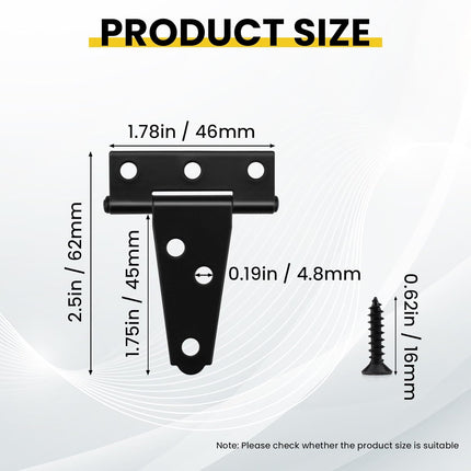 8 Pcs T Strap Gate Hinges, Heavy Duty 2 inch Barn Door Hinges, Black Tee Shed Hinge with Mounting Screws for Barn Door, Shed or Wooden Fences.