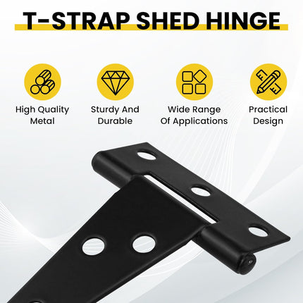 8 Pcs T Strap Gate Hinges, Heavy Duty 2 inch Barn Door Hinges, Black Tee Shed Hinge with Mounting Screws for Barn Door, Shed or Wooden Fences.
