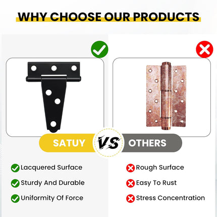 8 Pcs T Strap Gate Hinges, Heavy Duty 2 inch Barn Door Hinges, Black Tee Shed Hinge with Mounting Screws for Barn Door, Shed or Wooden Fences.
