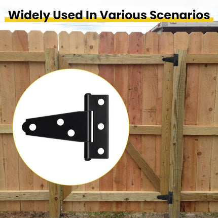 8 Pcs T Strap Gate Hinges, Heavy Duty 2 inch Barn Door Hinges, Black Tee Shed Hinge with Mounting Screws for Barn Door, Shed or Wooden Fences.