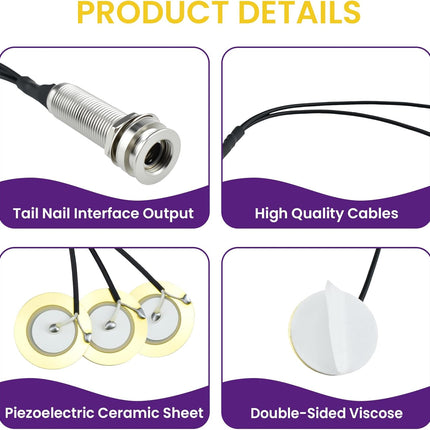 2 Pcs Piezo Pickups Transducer | 3-in-1 & 2-in-1 Pickup Combo | Self-Adhesive Piezo System | Acoustic Guitar, Violin, Ukulele & Cello.