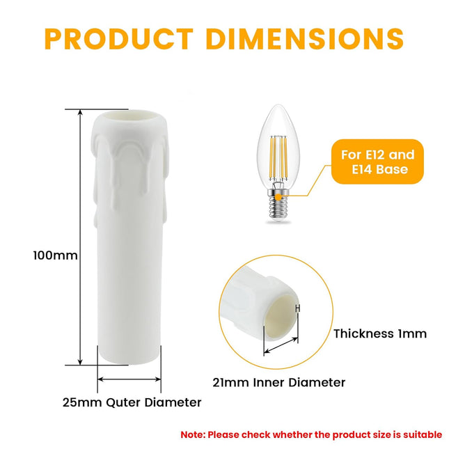 4 Inch Drip Candle Socket Covers, 12 Pcs Plastic Sleeves Candelabra Base, White Candle Covers Sleeves Fit to Most Chandeliers, Chandeliers Base, Chandelier Covers.