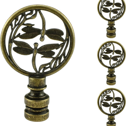 4 Pcs Lamp Finial Cap Knob, Hollowing Out Treatment Double Dragonflies Lamp Finials, 1-2/3 inch Dragonfly Design Lamp Decoration for Lamp Shade Antique Bronze.