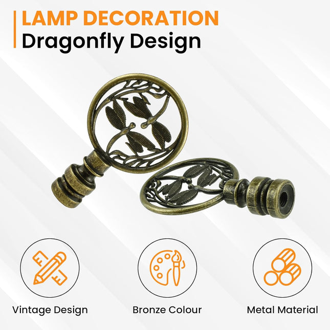 4 Pcs Lamp Finial Cap Knob, Hollowing Out Treatment Double Dragonflies Lamp Finials, 1-2/3 inch Dragonfly Design Lamp Decoration for Lamp Shade Antique Bronze.