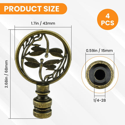4 Pcs Lamp Finial Cap Knob, Hollowing Out Treatment Double Dragonflies Lamp Finials, 1-2/3 inch Dragonfly Design Lamp Decoration for Lamp Shade Antique Bronze.