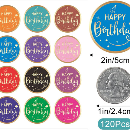 Happy Birthday Stickers for Kid - 120Pcs 2In Happy Birthday Stickers for Adult Personalized Gold Foil Stamping Birthday Sticker Self Adhesive Birthday Seal Label Sticker for Card Envelope Gift.