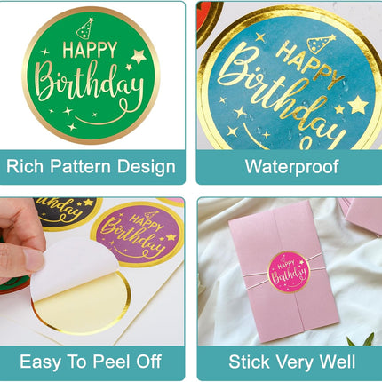 Happy Birthday Stickers for Kid - 120Pcs 2In Happy Birthday Stickers for Adult Personalized Gold Foil Stamping Birthday Sticker Self Adhesive Birthday Seal Label Sticker for Card Envelope Gift.