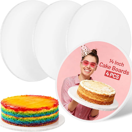 14 Inch Round Cake Drums - 4 Pack 14inch Cake Boards, 1/2 Inch Sturdy Cake Base Board with Corrugated Edges for Birthday Wedding Party Baking Display.