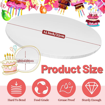 14 Inch Round Cake Drums - 4 Pack 14inch Cake Boards, 1/2 Inch Sturdy Cake Base Board with Corrugated Edges for Birthday Wedding Party Baking Display.