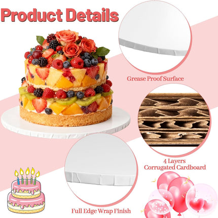 14 Inch Round Cake Drums - 4 Pack 14inch Cake Boards, 1/2 Inch Sturdy Cake Base Board with Corrugated Edges for Birthday Wedding Party Baking Display.