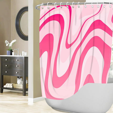 Pink Shower Curtain for Bathroom Cute Wavy Swirl 70S Abstract Retro Vintage Preppy Aesthetic Fabric Waterproof Bathroom Shower Curtains Set with Hooks 72x72 Inch.