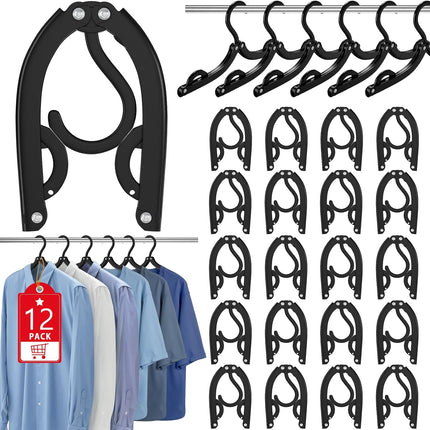 12 Pcs Portable Travel Hangers for Cruise Ship Essentials 2026, Plastic Folding Foldable Hangers Clothes Drying Rack Travel Accessories for Suitcase, RV, Camping, Flying, Hotel, Road Trip (Black).