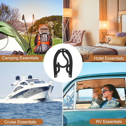 12 Pcs Portable Travel Hangers for Cruise Ship Essentials 2026, Plastic Folding Foldable Hangers Clothes Drying Rack Travel Accessories for Suitcase, RV, Camping, Flying, Hotel, Road Trip (Black).