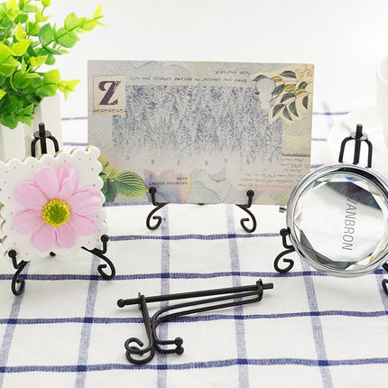 3.5 Inch Black Mini Iron Stand Cookie Holder Display Stand Place Card Holder Display Easels at Weddings, Birthday Party (4 pack).