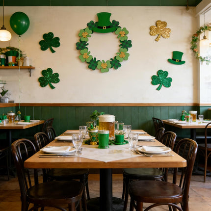 12 Inch St Patricks Day Shamrock Wood Hanging Welcome Sign Wreath for Front Door, Saint Patricks Lucky Shamrock Wood Sign with Gold Glitter and Plaid for Indoor Outdoor.
