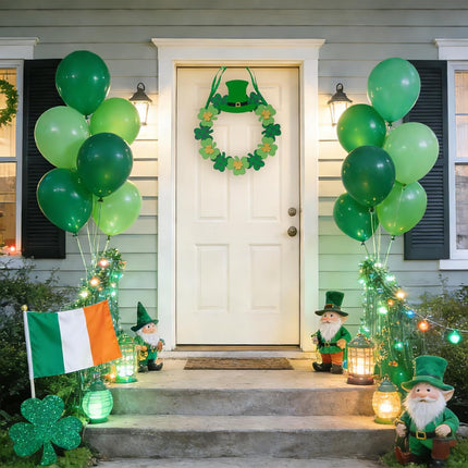 12 Inch St Patricks Day Shamrock Wood Hanging Welcome Sign Wreath for Front Door, Saint Patricks Lucky Shamrock Wood Sign with Gold Glitter and Plaid for Indoor Outdoor.