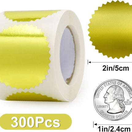 Embossing Stickers 300Pcs 2'' Gold Foil Seals Stickers for Certificates Self Adhesive Envelope Seal Label Sticker with Serrated Edge Blank Embosser Stamp Sticker for Book Invitation Notary Seal.