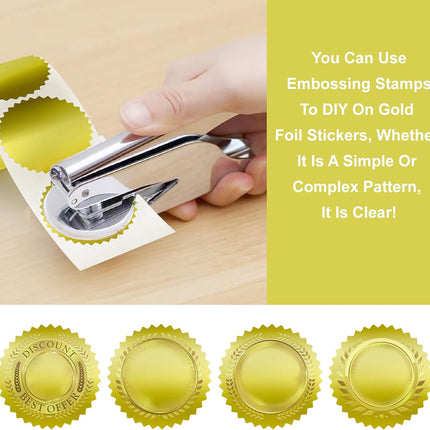 Embossing Stickers 300Pcs 2'' Gold Foil Seals Stickers for Certificates Self Adhesive Envelope Seal Label Sticker with Serrated Edge Blank Embosser Stamp Sticker for Book Invitation Notary Seal.