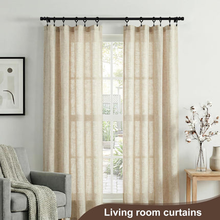 Curtains Rods for Windows 1 Inch Thick Heavy Duty Metal Curtain Rod with Curtain Rings with Clips Sets for Bedroom Living Room Decorative Single Drapery Pole Set, Black, 48 in.