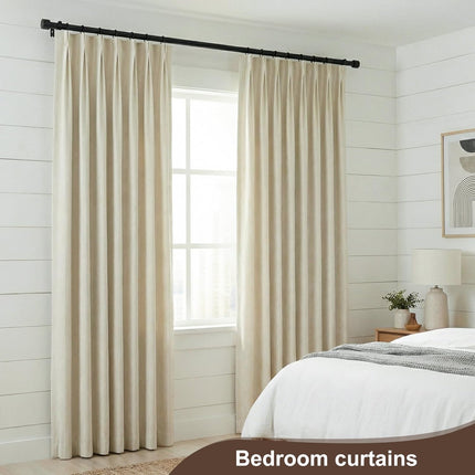 Curtains Rods for Windows 1 Inch Thick Heavy Duty Metal Curtain Rod with Curtain Rings with Clips Sets for Bedroom Living Room Decorative Single Drapery Pole Set, Black, 48 in.