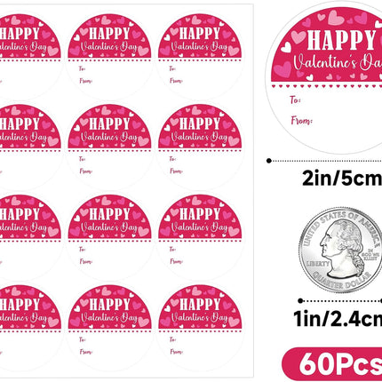 Valentines Day Gift Stickers - Happy Valentine's Day Name Stickers 60Pcs 2Inch Valentines to from Sticker Self Adhesive Happy Valentine's Heart Sticker for Envelope Seal Card Party Favors.