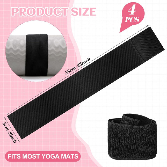 4 Pcs Nylon Yoga Mat Strap Stretchable Holder Straps Heavy Duty Bungee Straps Band Adjustable Carrying Strap for Exercise Workout Pilates Yoga Mat Storage Gym, Black.
