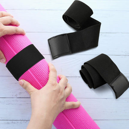 4 Pcs Nylon Yoga Mat Strap Stretchable Holder Straps Heavy Duty Bungee Straps Band Adjustable Carrying Strap for Exercise Workout Pilates Yoga Mat Storage Gym, Black.
