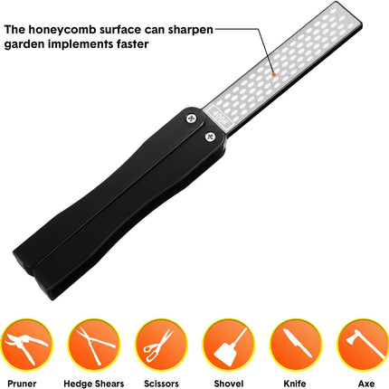 2 Pack Garden Tool Sharpener, Folding Pocket Diamond Knife Sharpener 400/600 Grit Double-Sided Scissor, Pruners, Loppers or Blade Sharpening Stone for Garden Outdoor Camping Kitchen.