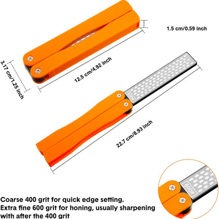 2 Pack Garden Tool Sharpener, Folding Pocket Diamond Knife Sharpener 400/600 Grit Double-Sided Scissor, Pruners, Loppers or Blade Sharpening Stone for Garden Outdoor Camping Kitchen.