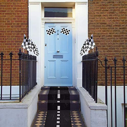 Race Car Party Decorations Racetrack Floor Runner 13 ft Road Track with 12 Checkered Racing Flags Birthday Party Supplies Racing Theme Entrance Decoration.