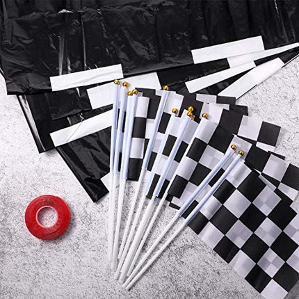 Race Car Party Decorations Racetrack Floor Runner 13 ft Road Track with 12 Checkered Racing Flags Birthday Party Supplies Racing Theme Entrance Decoration.