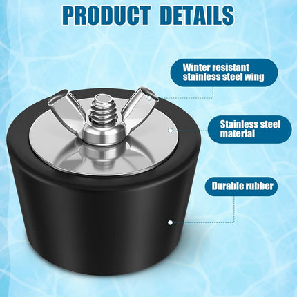 2 Pcs 1.5 to 1.75 Inch Pool Winterizing Plugs PVC/Steel Pipe Plugs Rubber Hole Stoppers for Swimming Pool Return Skimmer Winter Expansion with SS Screw Stainless Steel Bolt Heavy Duty Rubber.