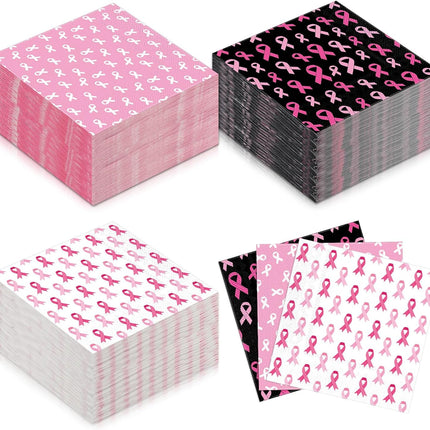 Cocktail Guest Napkins Paper Disposable Beverage Dinner Napkins Hand Towel for Holiday Birthday Party Supplies Favors Table Decoration(120 Pcs,Breast Cancer).